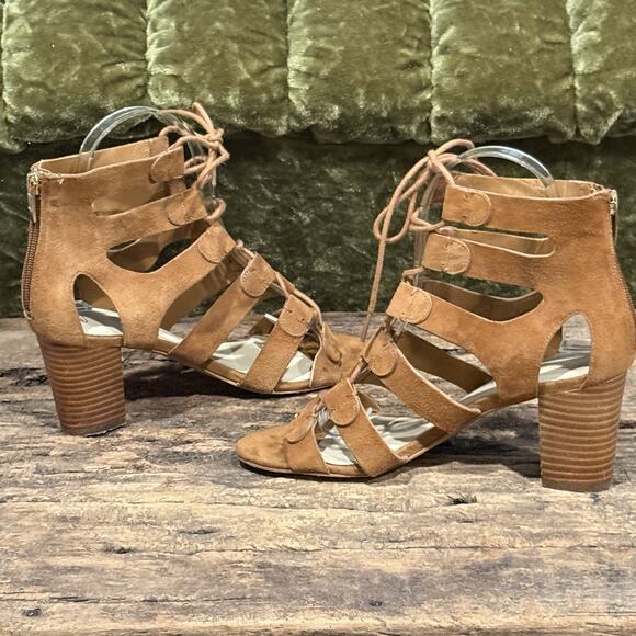 Marc Fisher Paradox Suede Lace-up Gladiator Block Heel Sandals Size 7.5M - Picture 5 of 12